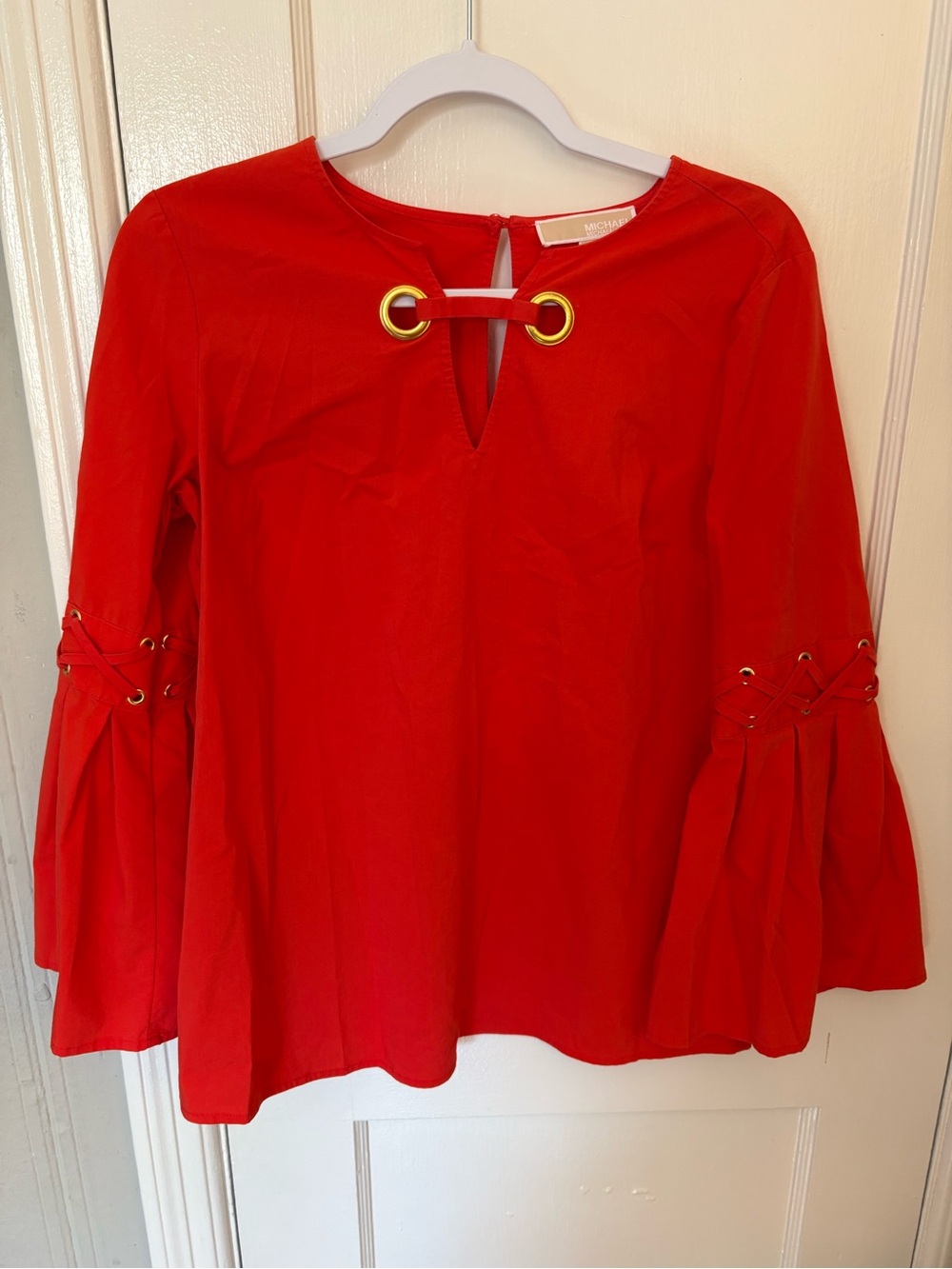 Michael Kors Red Bell-Sleeve Blouse with Grommet Detail